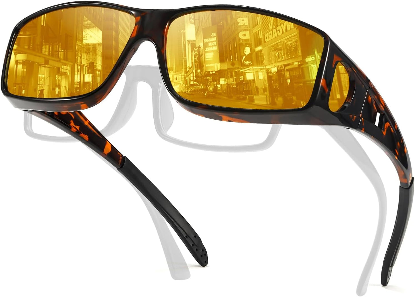 TJUTR Night Vision Driving Glasses Fit Over Eyeglasses for Men Women, Anti-Glare Polarized UV400 Protection Yellow Lens 2612R