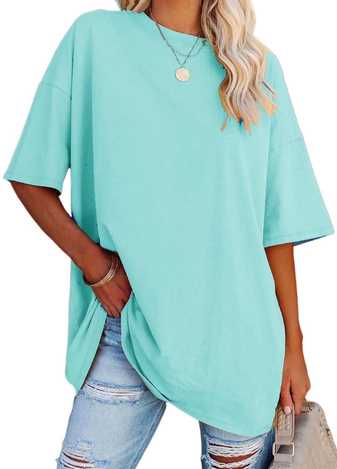 YEXIPO Women's Oversized T Shirts Graphic Tees Summer Short Sleeve Loose Fit Casual Crewneck Plain Tunic Tops