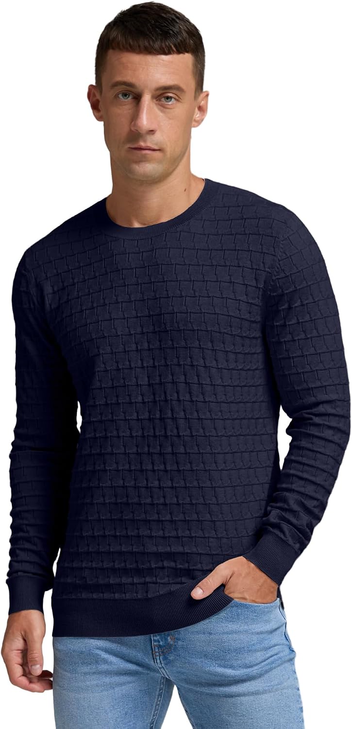 Sailwind Men's Crewneck Cable Knit Sweater Casual Textured Long-Sleeve Pullover Shirts