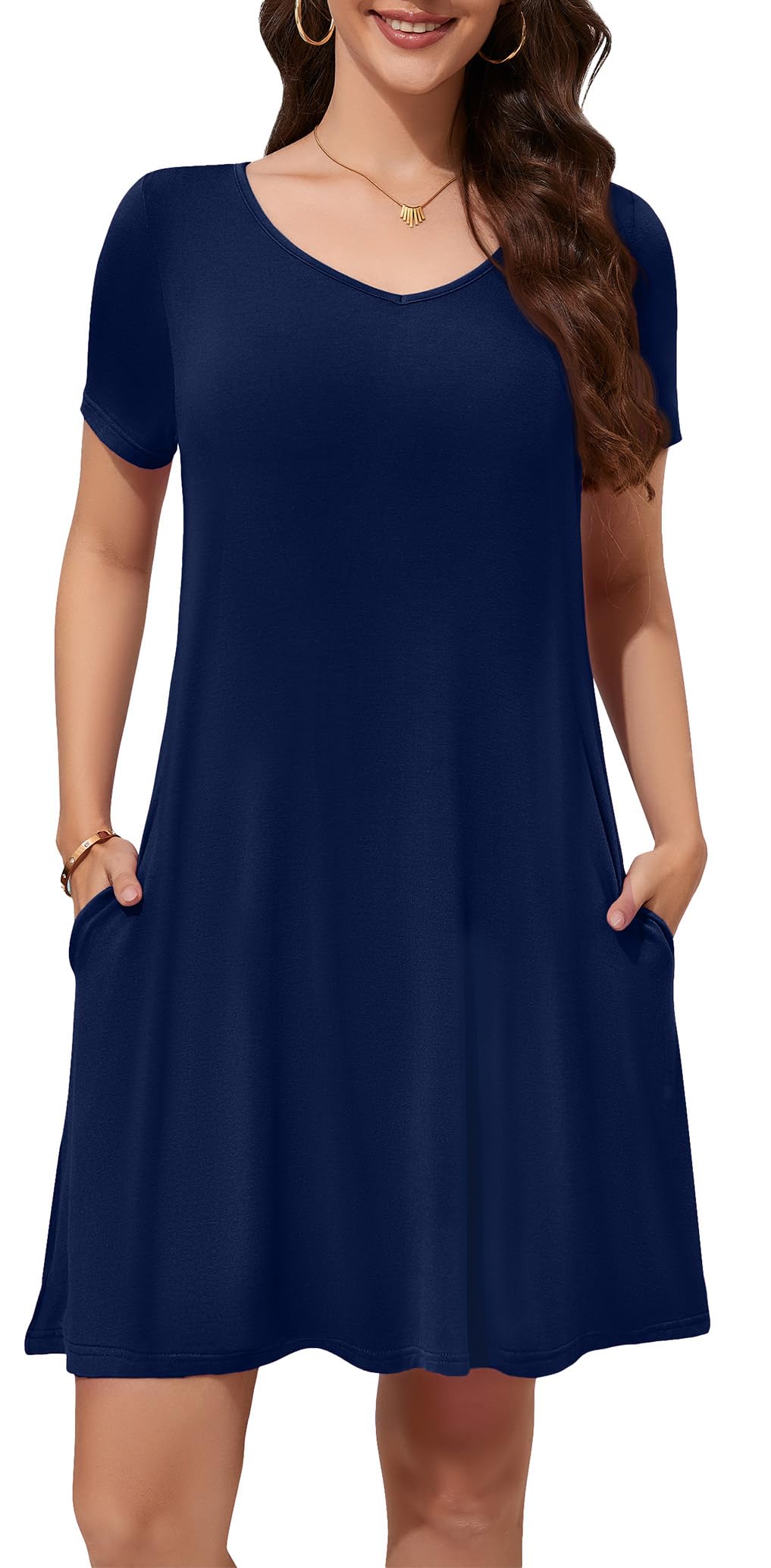 WEACZZY Summer Dresses for Women 2026 V-Neck Casual T Shirt Dress Loose Short Sleeve Flowy Dresses with Pockets