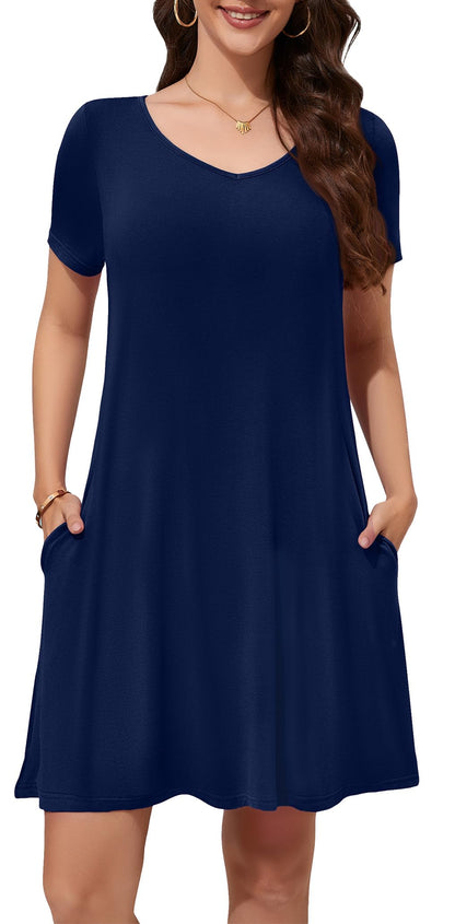 WEACZZY Summer Dresses for Women 2026 V-Neck Casual T Shirt Dress Loose Short Sleeve Flowy Dresses with Pockets