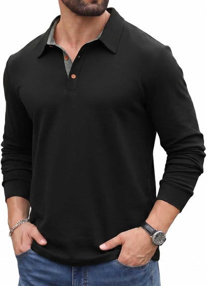 Sailwind Men' s Long Sleeve Polo Shirts Classic Soft Casual Collared Golf Shirt