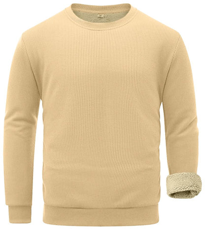 Sailwind Men's Crewneck Sherpa Lined Fleece Waffle Sweatshirt Long Sleeve Warm Pullover Winter Thermal Heavyweight Tops