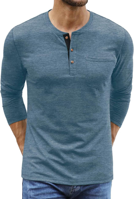 Sailwind Mens Henley Long Sleeve T-Shirt Cotton Casual Shirt with Pocket