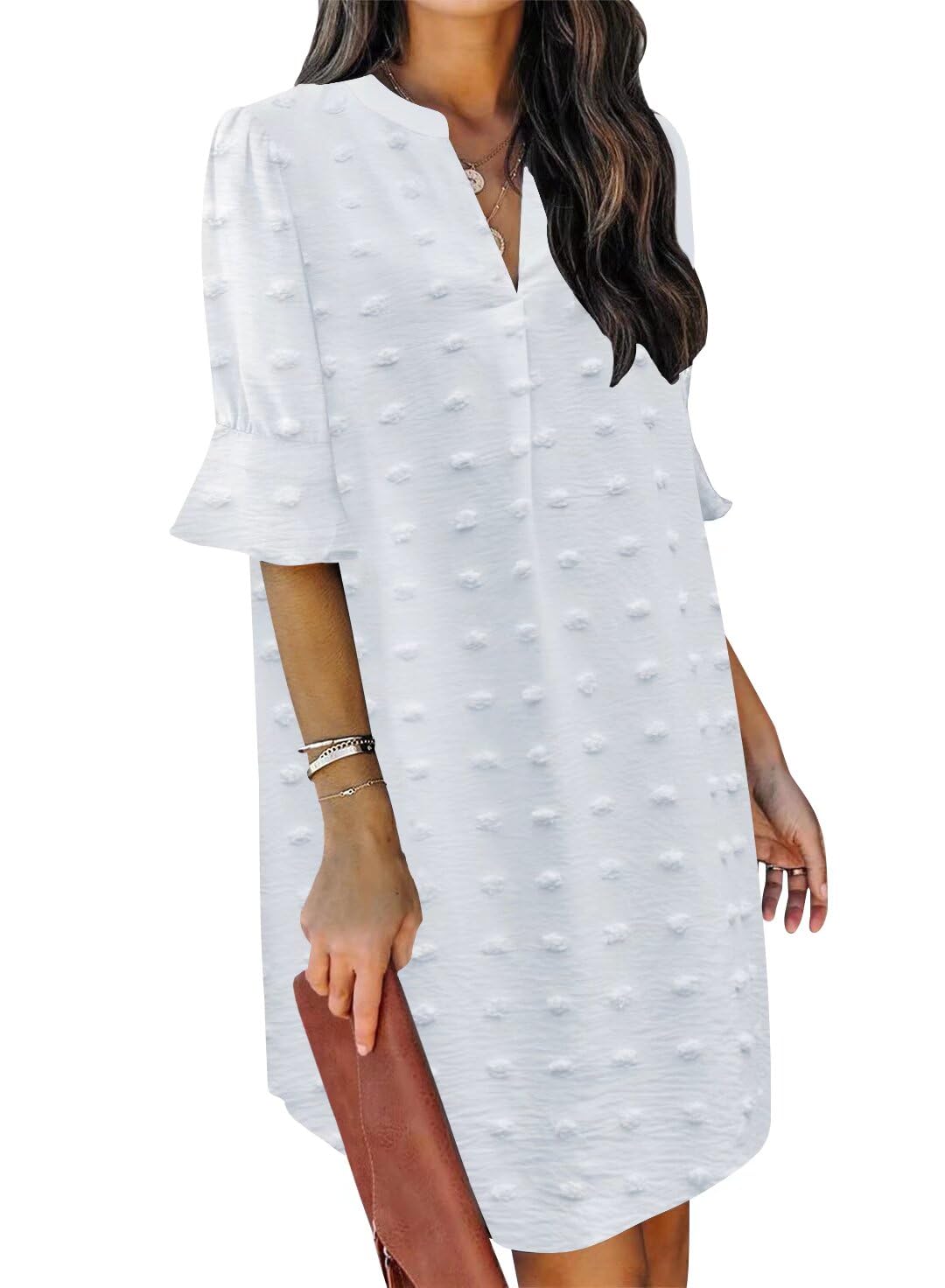 QACOHU Summer Dresses for Women V Neck Ruffle Short Sleeve Casual Shift Dress