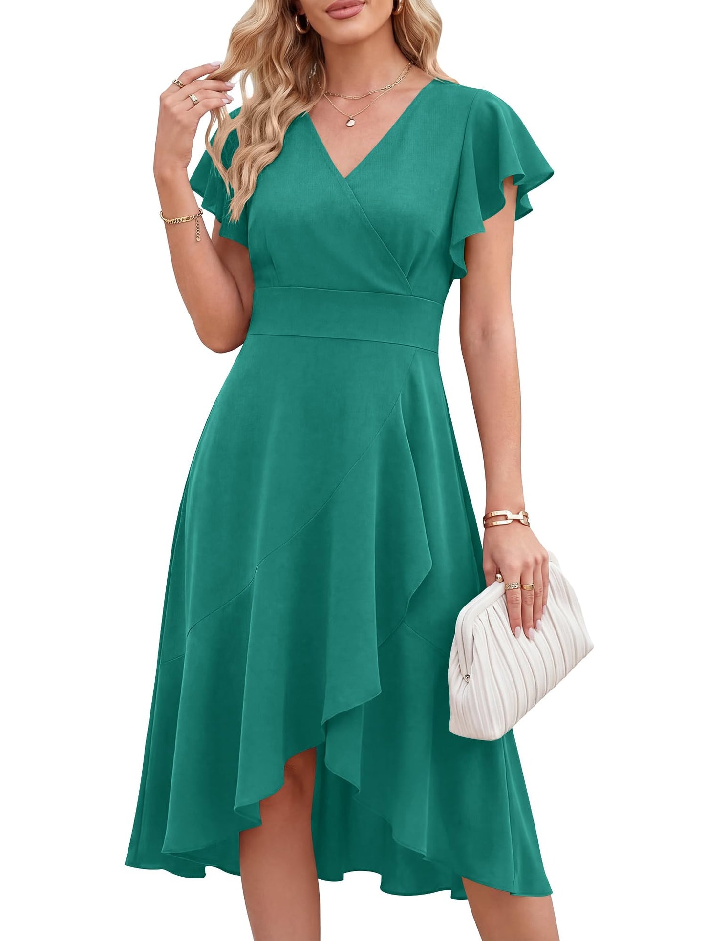 ANRABESS Womens Cocktail Dress Semi Formal Wedding Guest Wrap Midi Dresses Summer Western A Line High Low Ruffled Dress