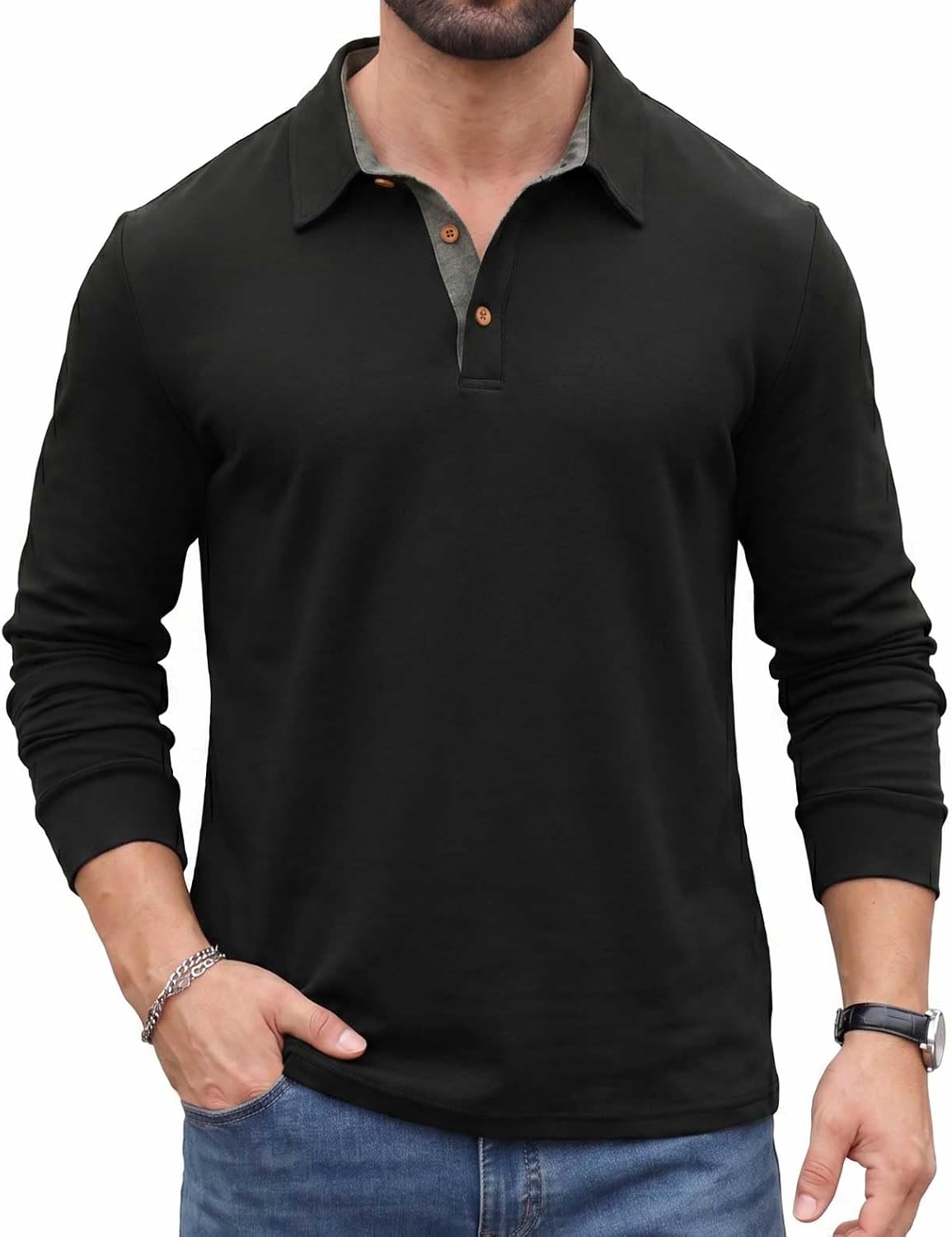 Sailwind Men' s Long Sleeve Polo Shirts Classic Soft Casual Collared Golf Shirt