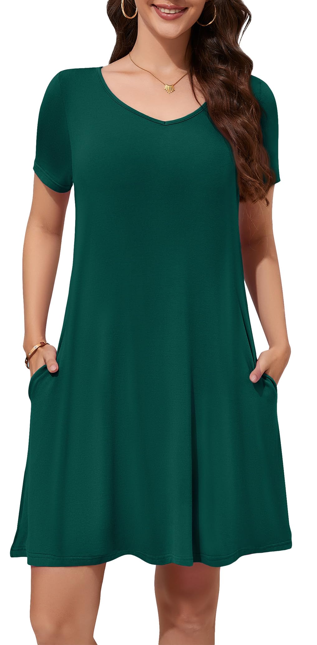 WEACZZY Summer Dresses for Women 2026 V-Neck Casual T Shirt Dress Loose Short Sleeve Flowy Dresses with Pockets