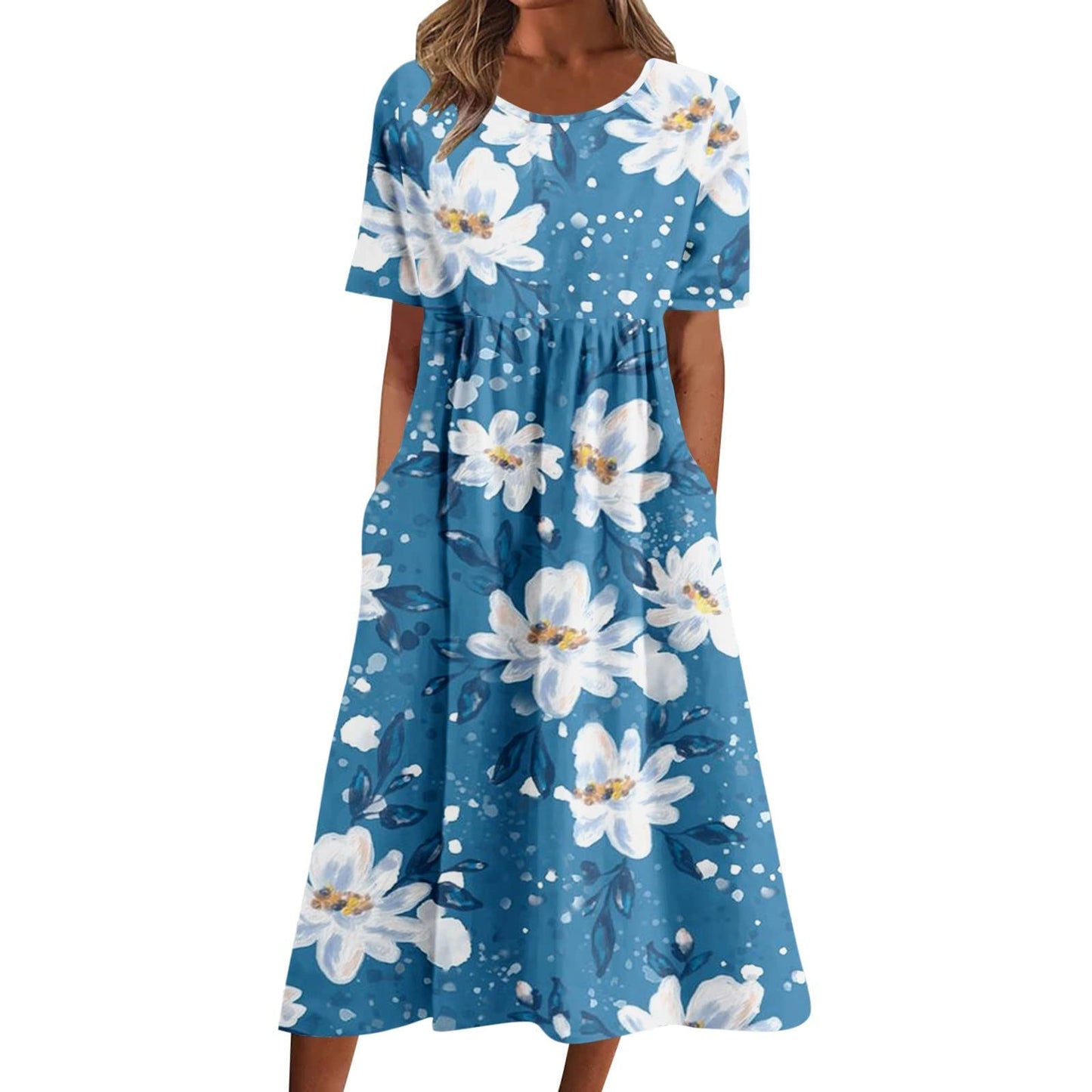 fartey Tshirt Dress for Women 2026 Casual Plus Size Summer Midi Dress Boho Floral Print Loose Flowy Long Dresses with Pockets