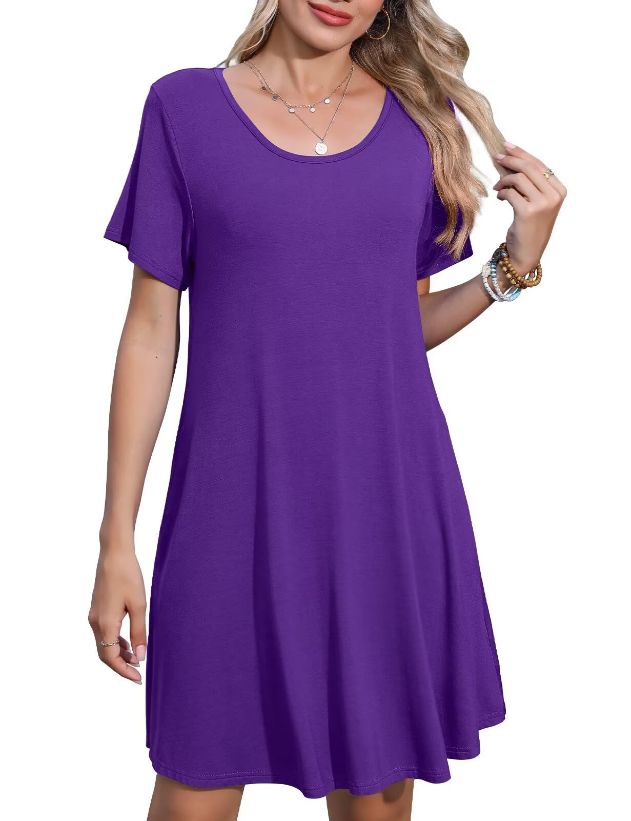 JollieLovin Plus Size Summer T-Shirt Casual Dresses for Curvy Women Flowy Swing