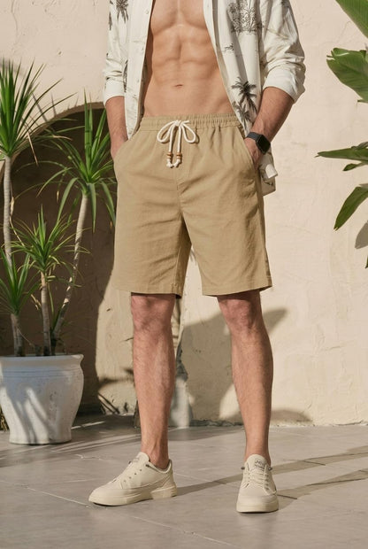 Sailwind Men’s Cotton Linen Shorts Casual Elastic Waist Drawstring Summer Beach Vacation Shorts with Pockets