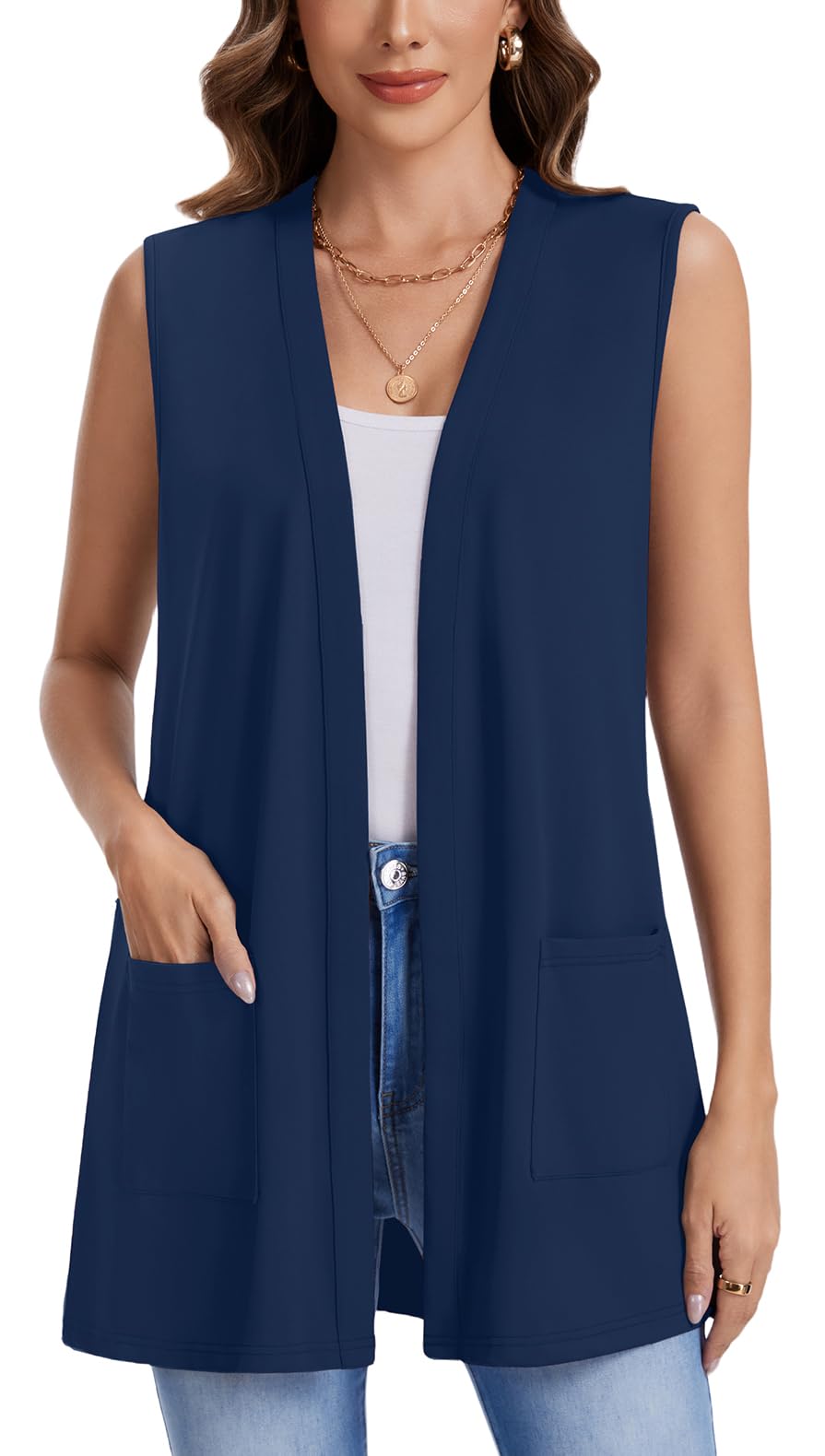 WEACZZY Womens Casual Lightweight Cardigan Open Front Sleeveless Cardigans Open Front Loose Fit Vest with Pockets 2026