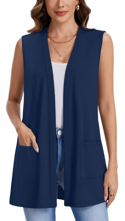 WEACZZY Womens Casual Lightweight Cardigan Open Front Sleeveless Cardigans Open Front Loose Fit Vest with Pockets 2026