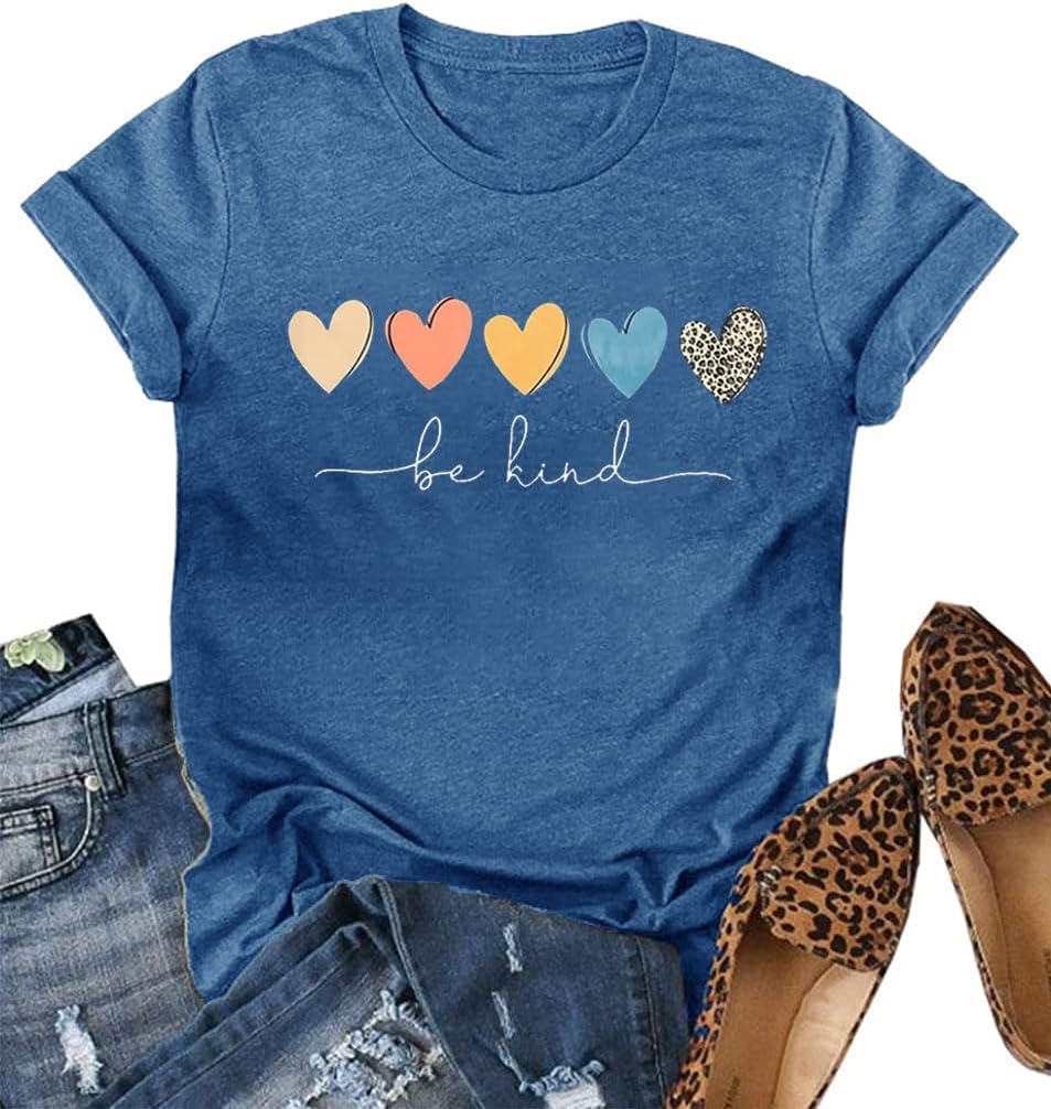YEXIPO Womens Graphic Tees Short Sleeve Summer Tops Funny Letter Print Crew Neck Casual Loose Cute T Shirts