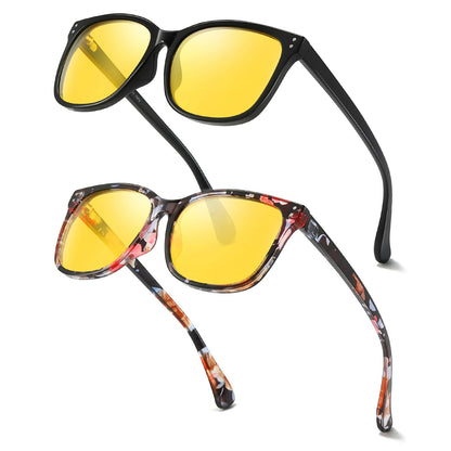 TJUTR Women’s Night Vision Driving Glasses, Polarized Yellow Tint Anti Glare Eyewear for Nighttime Driving TN2572