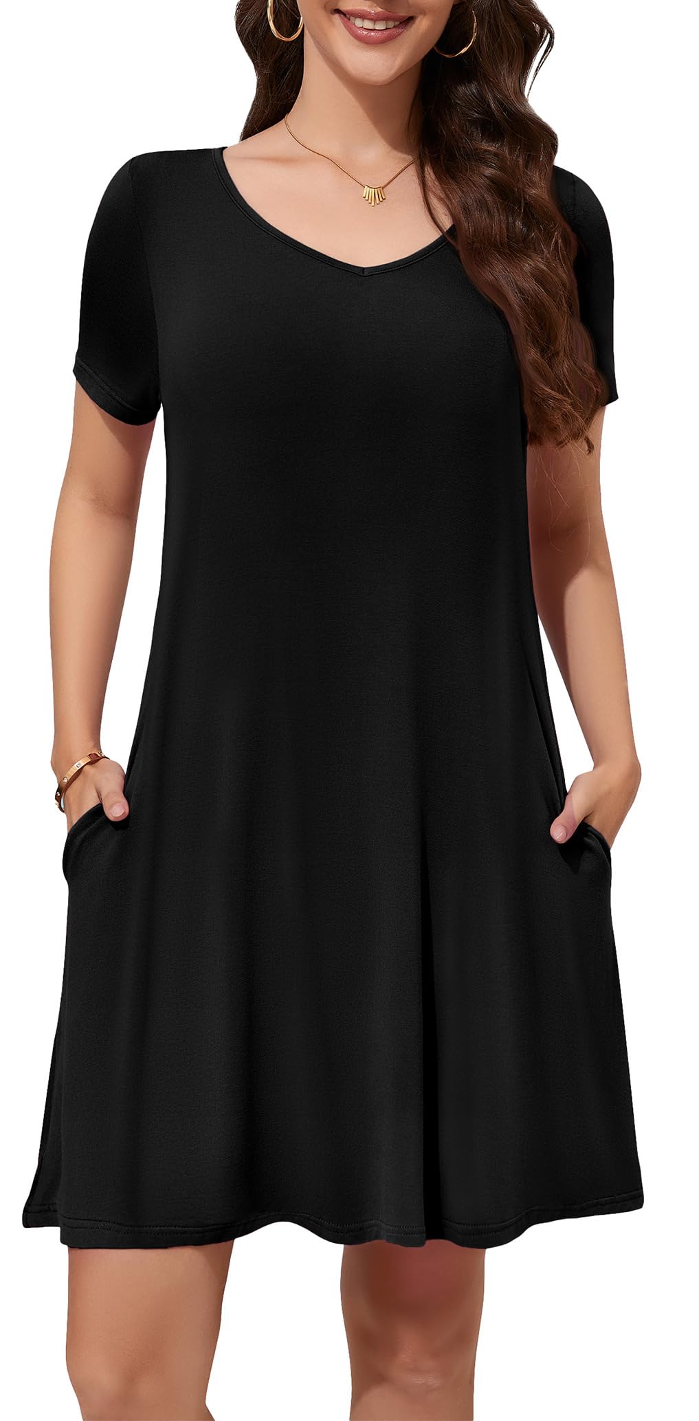 WEACZZY Summer Dresses for Women 2026 V-Neck Casual T Shirt Dress Loose Short Sleeve Flowy Dresses with Pockets