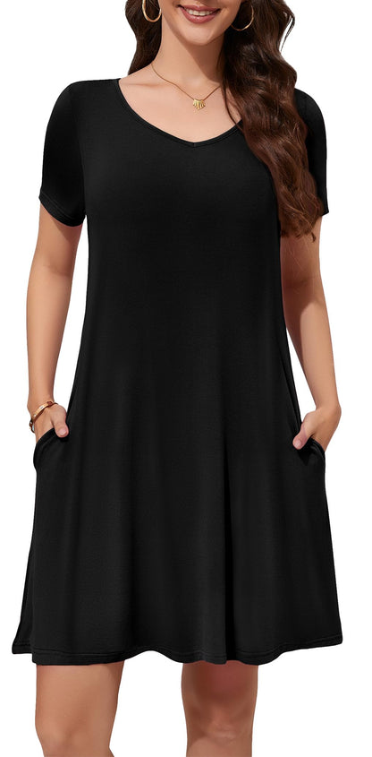 WEACZZY Summer Dresses for Women 2026 V-Neck Casual T Shirt Dress Loose Short Sleeve Flowy Dresses with Pockets