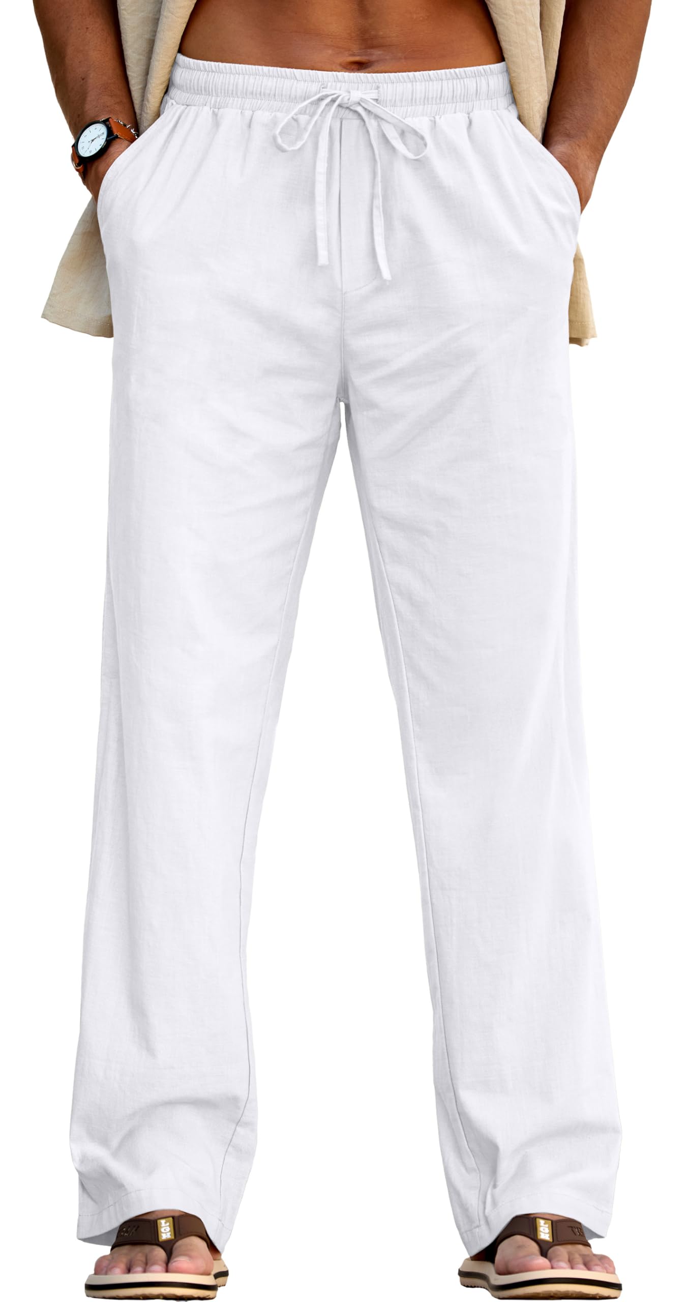 Sailwind Men's Casual Linen Pants Beach Summer Drawstring Elastic Waist Lightweight Pants