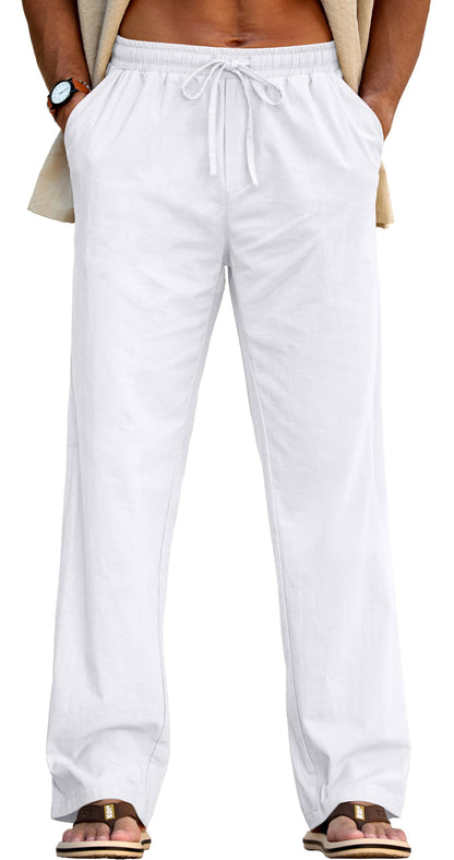 Sailwind Men's Casual Linen Pants Beach Summer Drawstring Elastic Waist Lightweight Pants