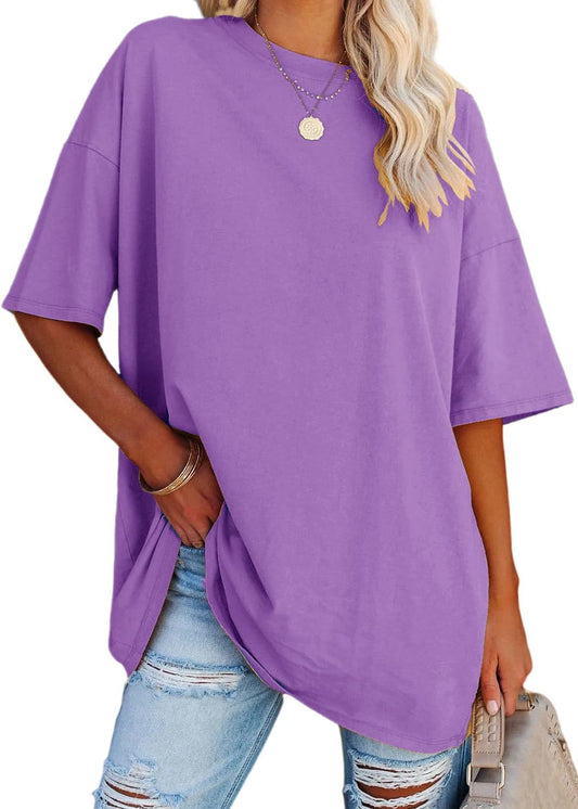 YEXIPO Women's Oversized T Shirts Graphic Tees Summer Short Sleeve Loose Fit Casual Crewneck Plain Tunic Tops
