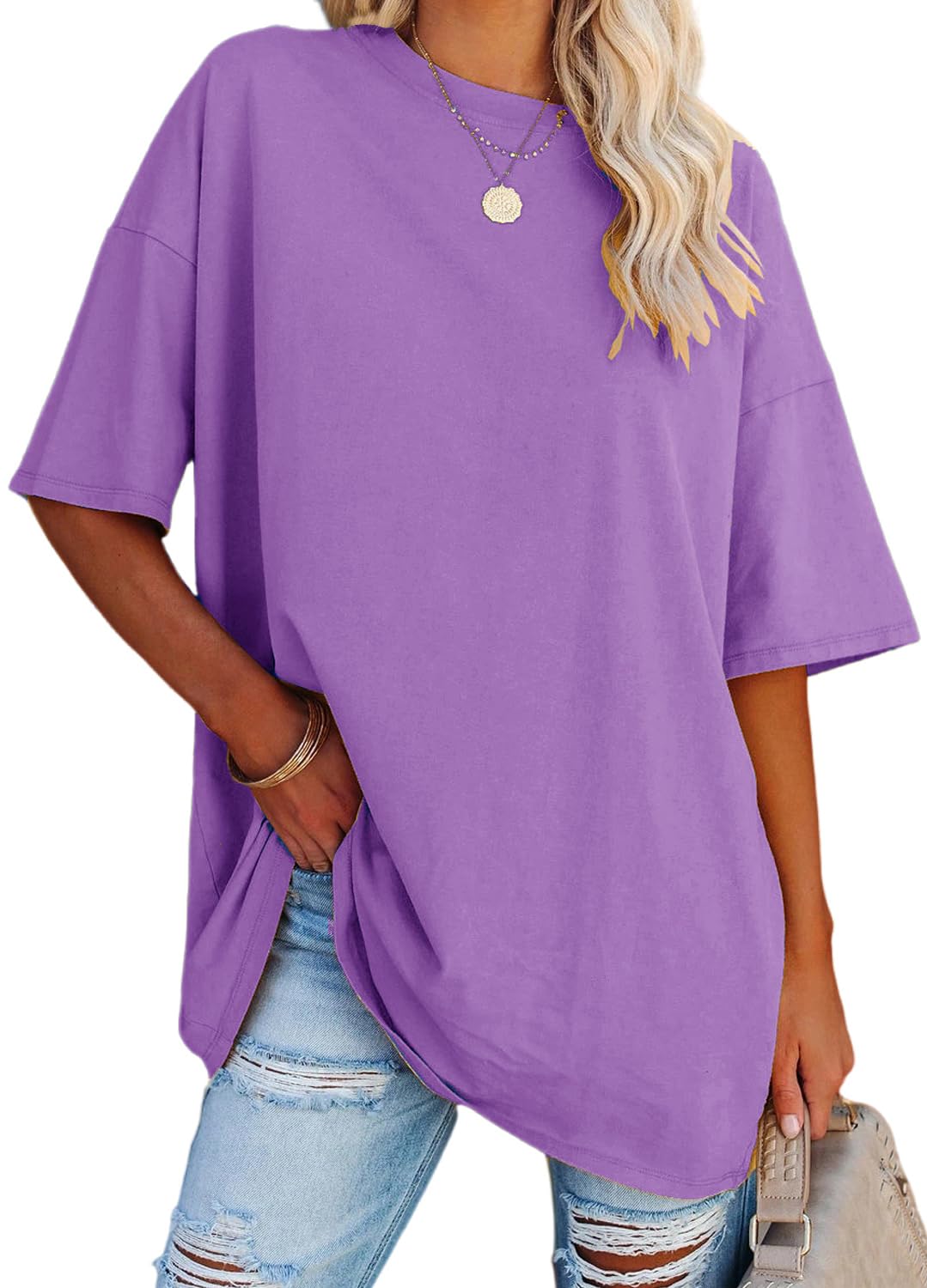 YEXIPO Women's Oversized T Shirts Graphic Tees Summer Short Sleeve Loose Fit Casual Crewneck Plain Tunic Tops