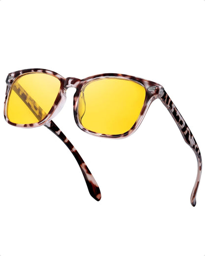 TJUTR Night Vision Driving Glasses for Men Women, Polarized Anti Glare Yellow Lens Glasses for Driving at Night Time TN2482