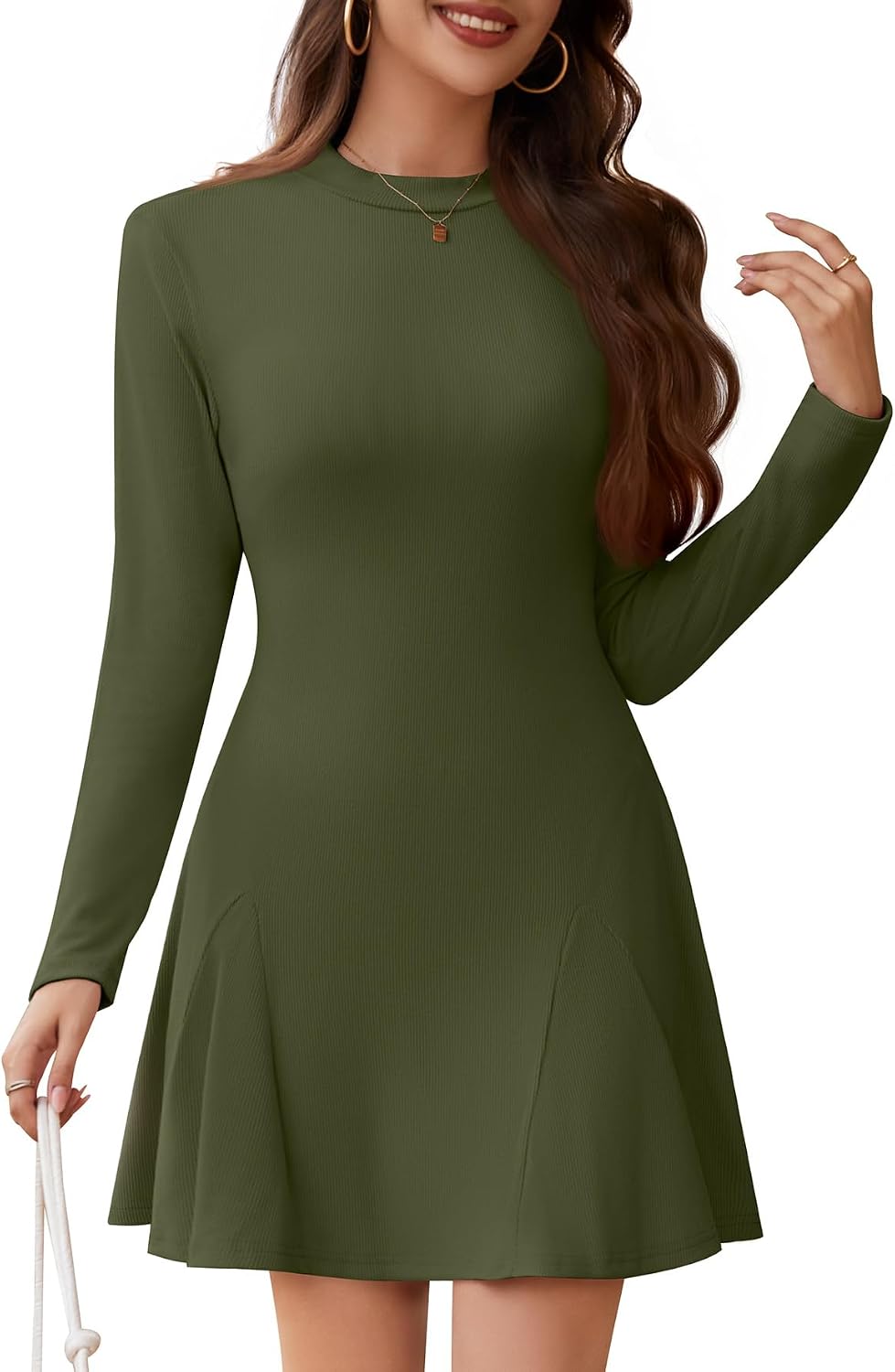 WEACZZY Elegant A Line High Waist Ruffle Flowy Party Wedding Guest Mini Dress 2026 Womens Long Sleeve Casual Fall Dresses