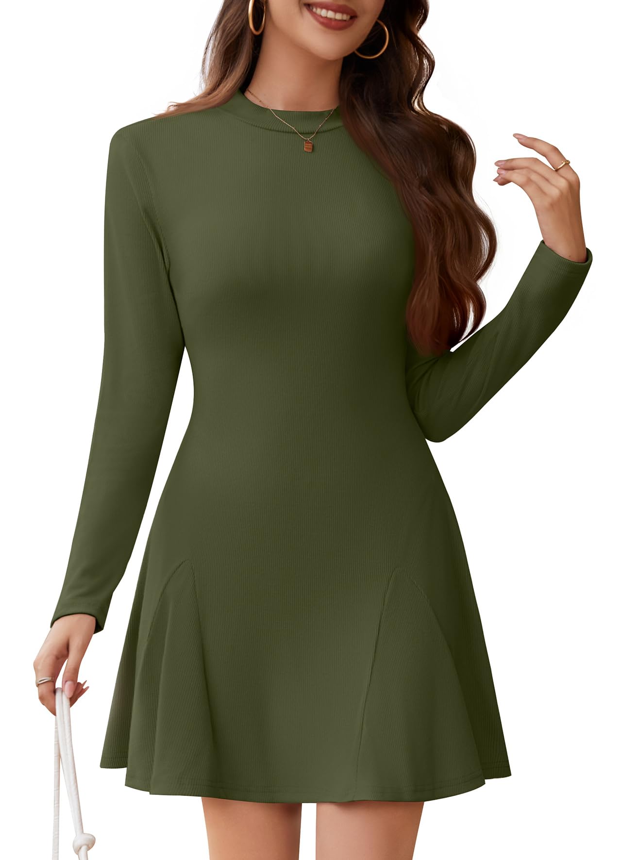 WEACZZY Womens Long Sleeve Casual Fall Dresses Elegant A Line High Waist Ruffle Flowy Party Wedding Guest Mini Dress 2026