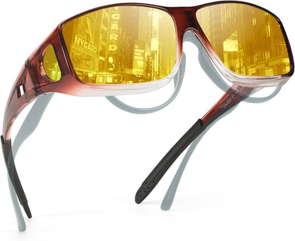 TJUTR Night Vision Driving Glasses Fit Over Eyeglasses for Men Women, Anti-Glare Polarized UV400 Protection Yellow Lens 2612R
