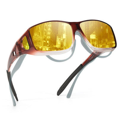 TJUTR Night Vision Driving Glasses Fit Over Eyeglasses for Men Women, Anti-Glare Polarized UV400 Protection Yellow Lens 2612R