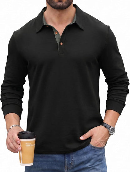 Sailwind Men' s Long Sleeve Polo Shirts Classic Soft Casual Collared Golf Shirt