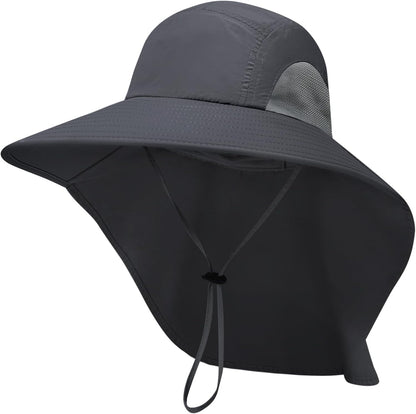 PFFY Sun Bucket Hats for Men Women UV Protection Wide Brim Hiking Fishing Garden Beach Sun Hat with Neck Flap
