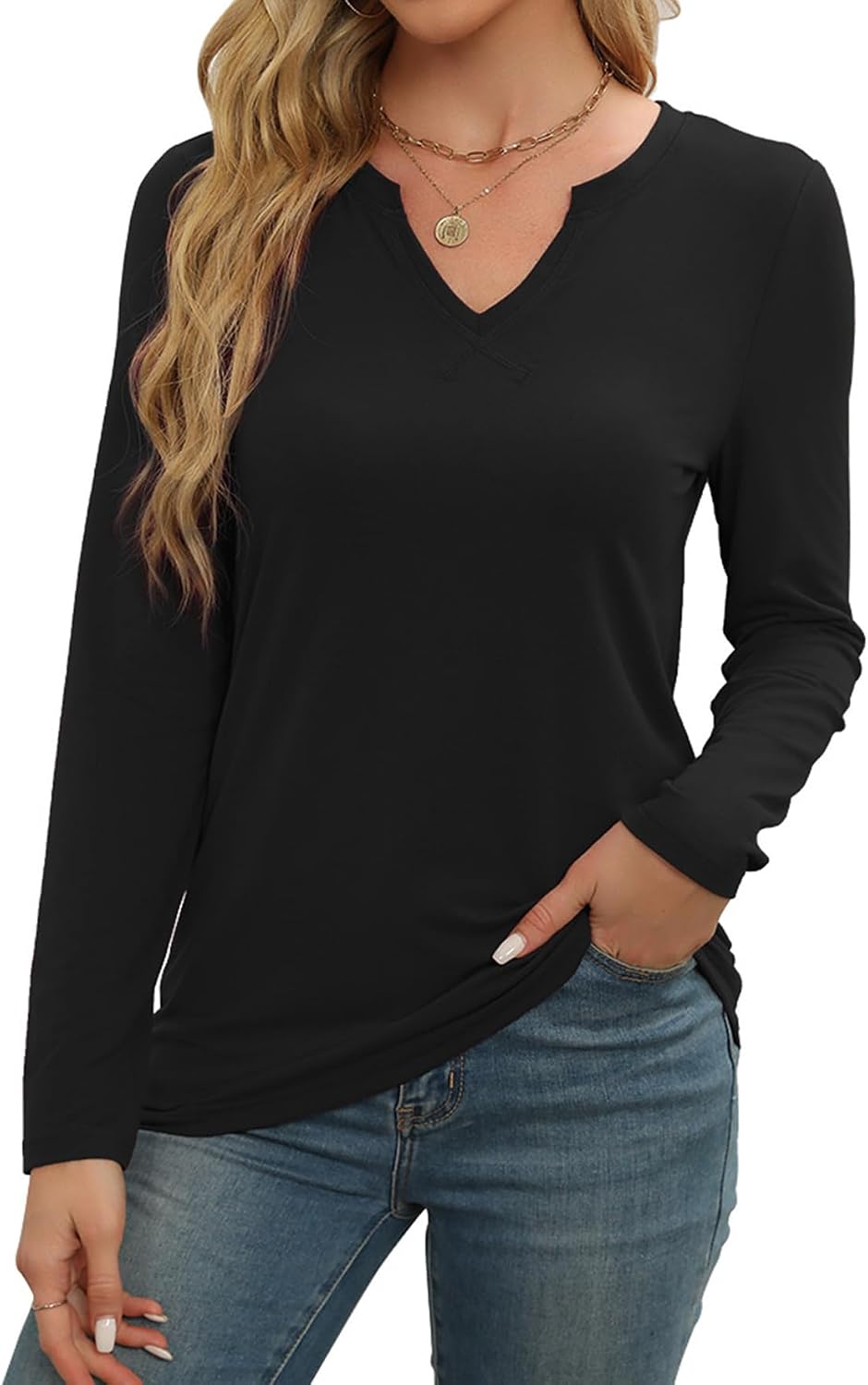 WEACZZY Women's Long Sleeve Tops Dressy Casual Sexy V Neck Work Shirts Loose Fit Blouses Tunic Fall Fashion Outfits 2025