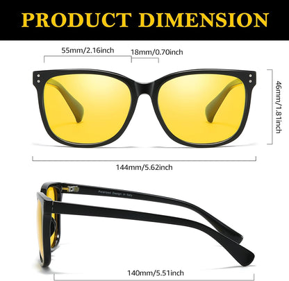 TJUTR Women’s Night Vision Driving Glasses, Polarized Yellow Tint Anti Glare Eyewear for Nighttime Driving TN2572