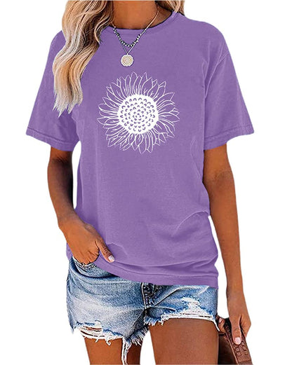 MaQiYa Womens Cute Sunflower Graphic Printed Tee Shirts Vintage Short Sleeve Cotton Shirts Tops