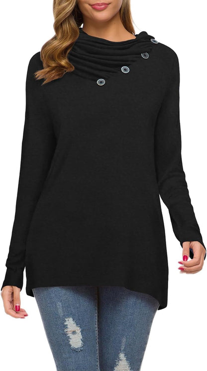 WEACZZY Women's Long Sleeve Shirts Button Cowl Neck Casual Loose Tunic Tops Blouse Dressy Fashion 2026