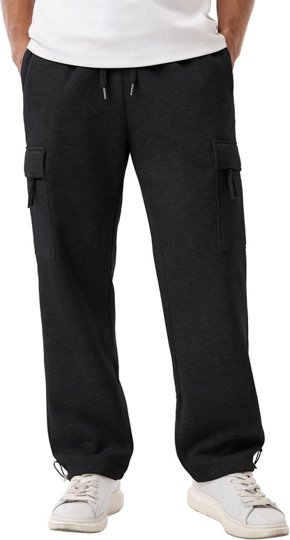 Sailwind Men's Fleece Cargo Sweatpants Casual Loose Fit Heavyweight Pants with Pockets