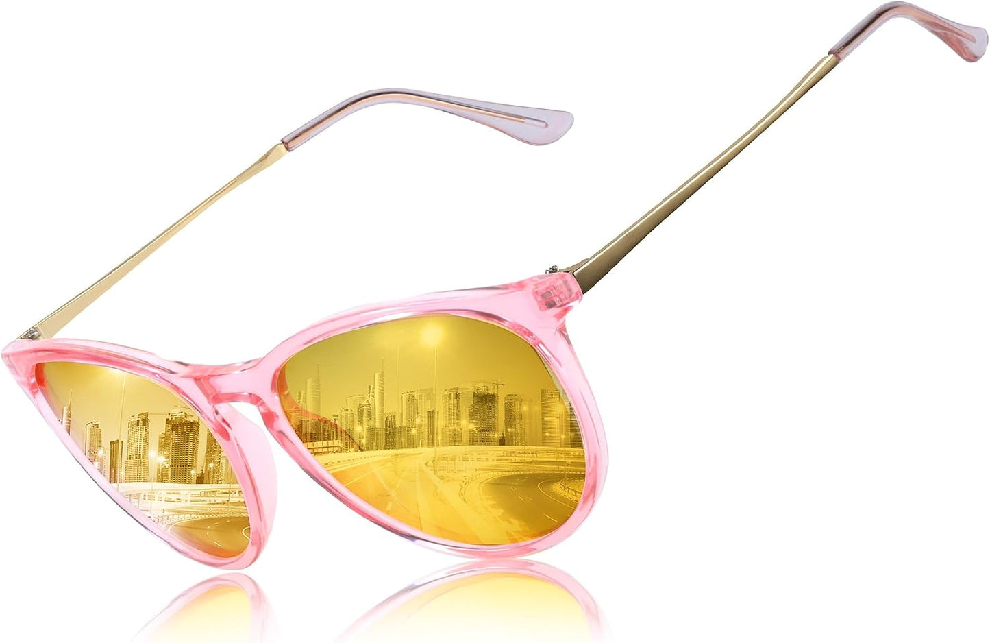 TJUTR Women's Night-Vision Glasses for Driving, Polarized Yellow Lens Reduce Glare Safety Nighttime UV Protection