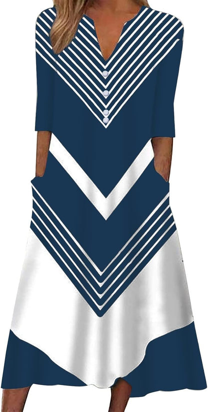 SMIDOW Summer Maxi Dresses for Women 2023 Casual Beach Tshirt Long Dress Printed Short Sleeve v Neck Flowy Sundress