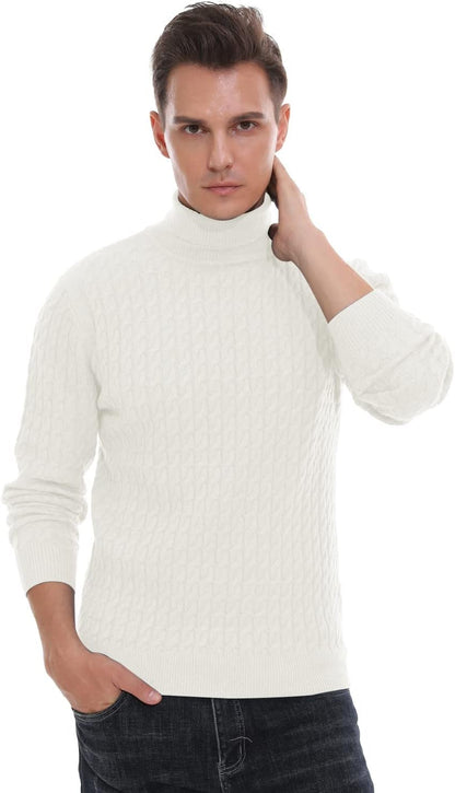 Sailwind Men's Twisted Knitted Turtleneck Sweater Casual Soft Pullover Sweaters for Men US Small White