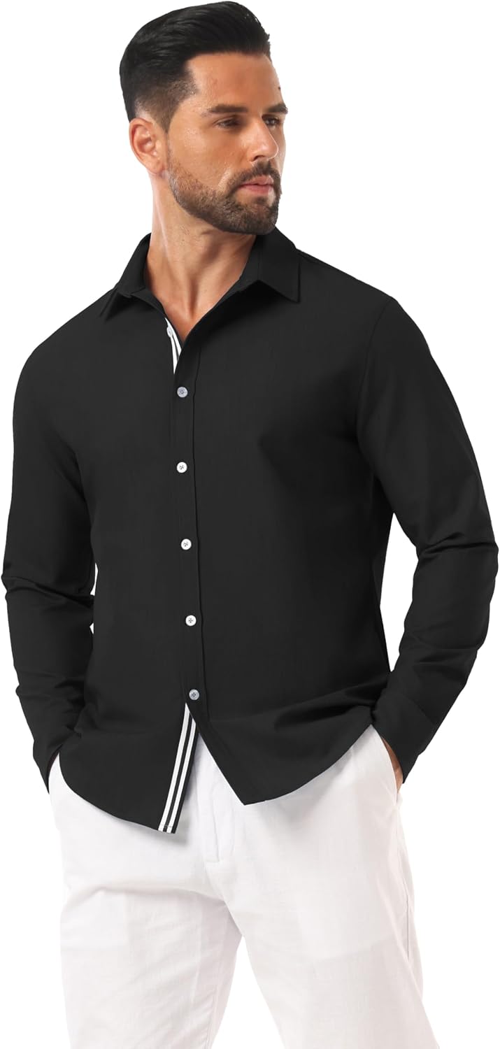 Sailwind Men's Casual Button Down Long Sleeve Shirt Untucked Business Dress Shirts