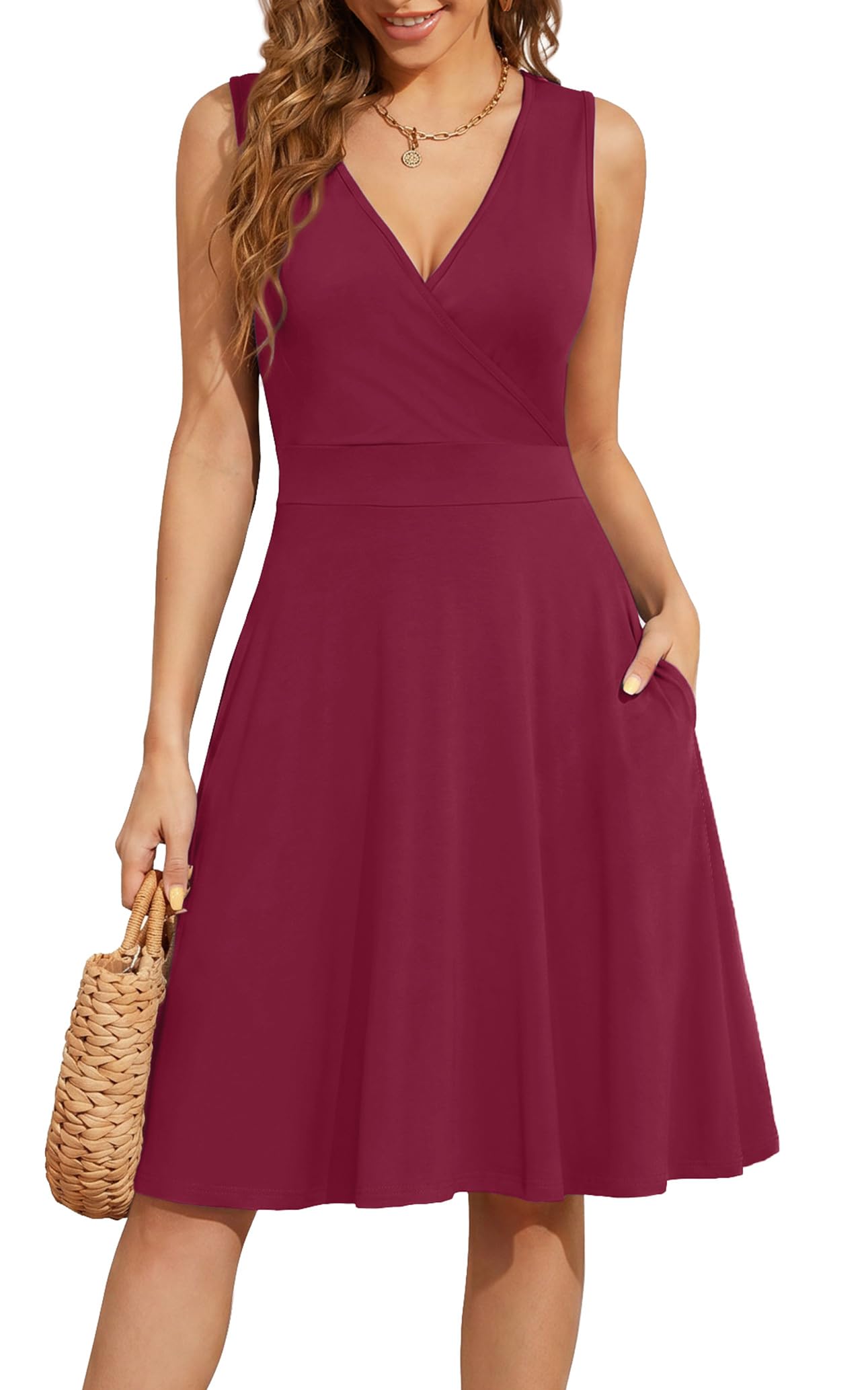 WEACZZY Women's Summer Sleeveless Casual Dresses V-Neck Wrap Floral Holiday Tank Dress Flowy Beach Sundress with Pockets