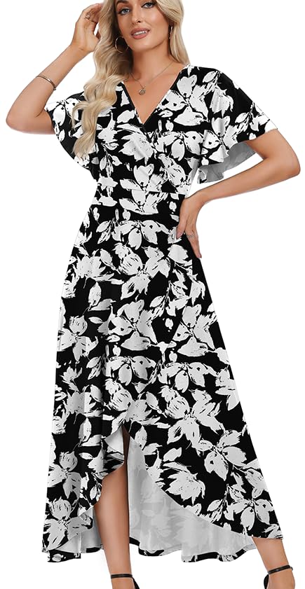 WEACZZY Women V Neck Ruffle Sleeve Maxi Dresses Split Elegant Slim Wrap Waist Wedding Guest Dress Elegant Casual Dresses 2026