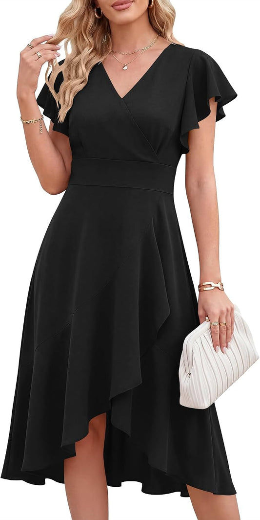 ANRABESS Womens Cocktail Dress Semi Formal Wedding Guest Wrap Midi Dresses Summer Western A Line High Low Ruffled Dress