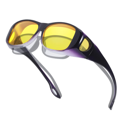 TJUTR Night Vision Driving Glasses Fit Over Eyeglasses for Men Women, Anti-Glare Polarized UV400 Protection Yellow Lens 2612R