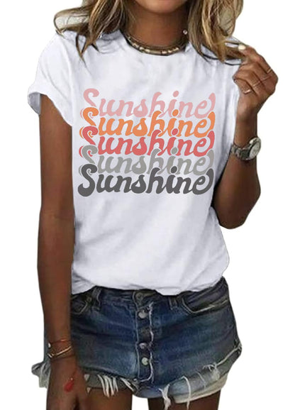 YEXIPO Womens Graphic Tees Short Sleeve Summer Tops Funny Letter Print Crew Neck Casual Loose Cute T Shirts