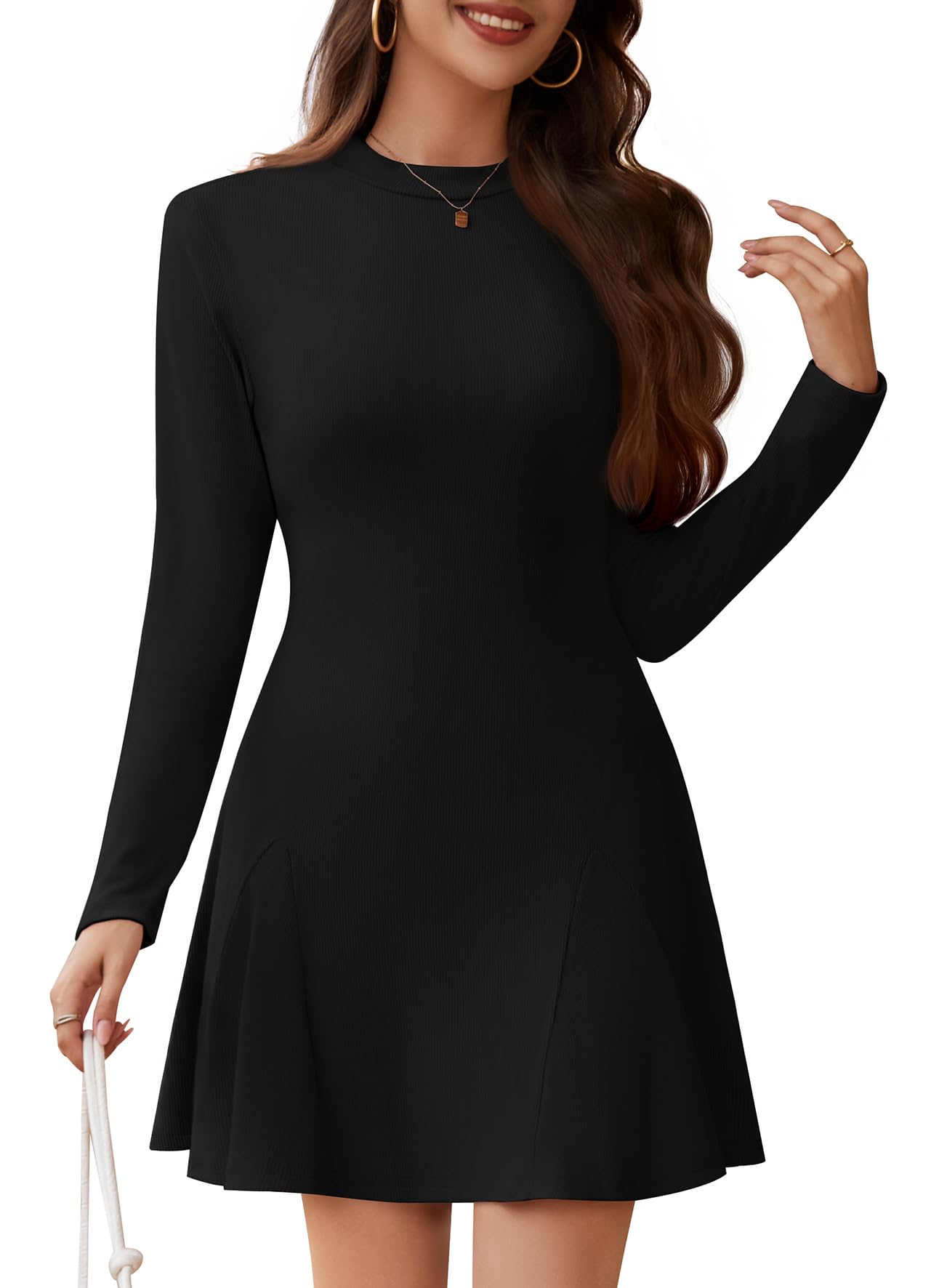 WEACZZY Womens Long Sleeve Casual Fall Dresses Elegant A Line High Waist Ruffle Flowy Party Wedding Guest Mini Dress 2026