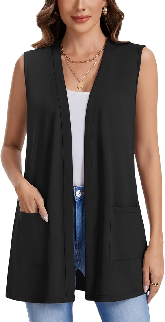 WEACZZY Womens Casual Lightweight Cardigan Open Front Sleeveless Cardigans Open Front Loose Fit Vest with Pockets 2026