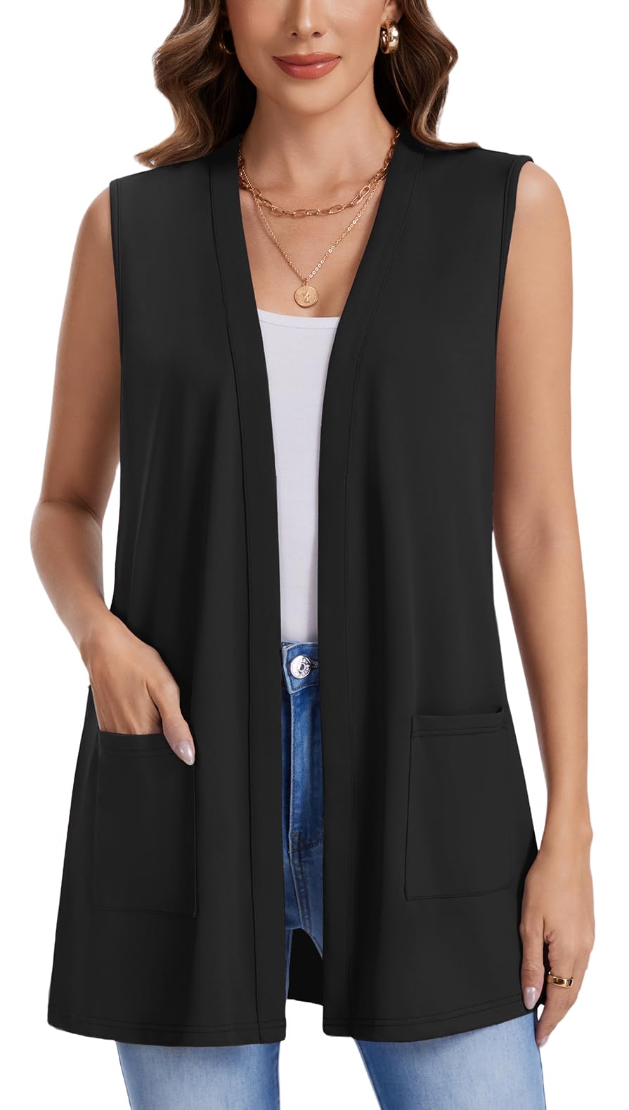 WEACZZY Womens Casual Lightweight Cardigan Open Front Sleeveless Cardigans Open Front Loose Fit Vest with Pockets 2026