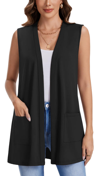 WEACZZY Womens Casual Lightweight Cardigan Open Front Sleeveless Cardigans Open Front Loose Fit Vest with Pockets 2026